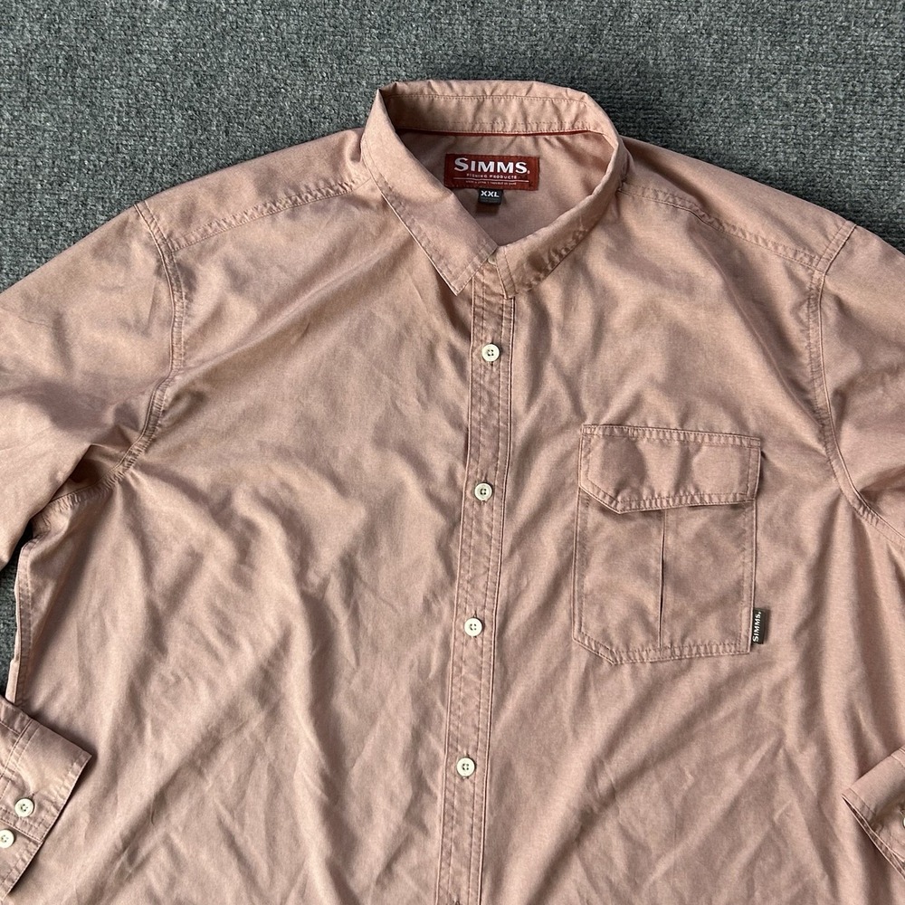 Simms Shirt Men XXL Red Relaxed Fishing Long Sleeve Nylon Blend Light Pocket